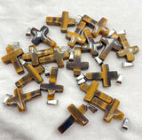 Gem Stone Quartz Crystal Amethyst Tiger's-eye Cross Pendants Charms 50Pcs