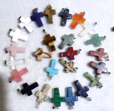 Gem Stone Quartz Crystal Amethyst Tiger's-eye Cross Pendants Charms 50Pcs