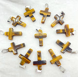 Gem Stone Quartz Crystal Amethyst Tiger's-eye Cross Pendants Charms 50Pcs