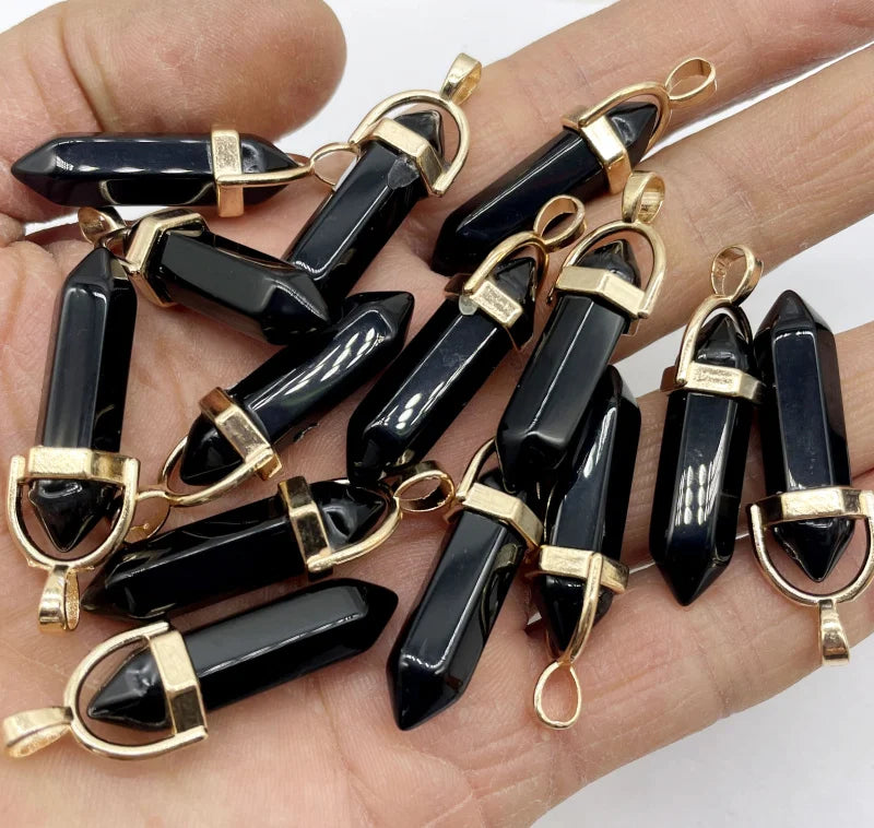 Golden Quartz Crystal Alloy Hexagonal Pendant Reiki Pendulum 24pcs