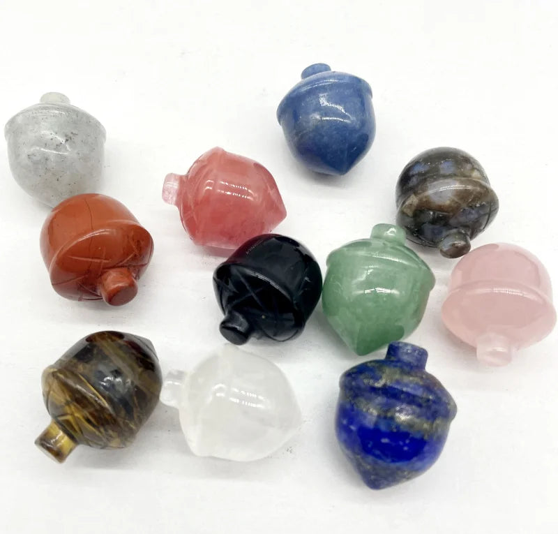 Gem Stone Quartz Lapis Hazelnut Carved Pine Cones Pendant Charms Jewelry