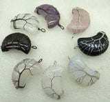 Quartz Crystal Moon Tree Of Life Pendant Reiki Jewelry