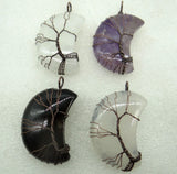 Quartz Crystal Moon Tree Of Life Pendant Reiki Jewelry