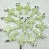 12Pcs Quartz Crystal Fluorescence Cross Pendants for DIY Jewelry