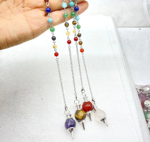 7 Chakra Reiki Healing Pendulum Pendant - Amethyst Quartz Crystal