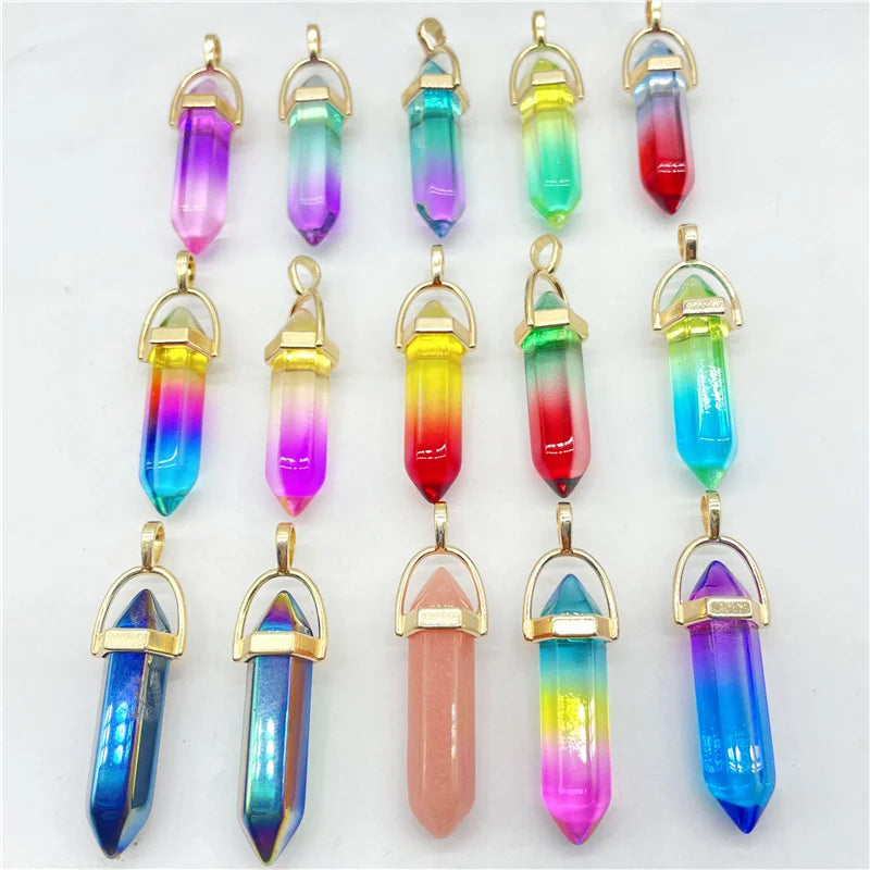 Quartz Multicolored Crystal Pendulum Pendants 24Pcs