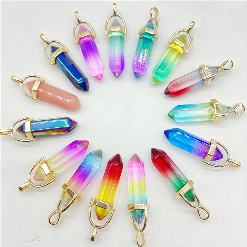 Quartz Multicolored Crystal Pendulum Pendants 24Pcs