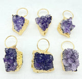 Natural Quartz Yellow Crystal Amethyst Geode Pendant 3Pcs