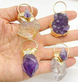 Natural Quartz Yellow Crystal Amethyst Geode Pendant 3Pcs