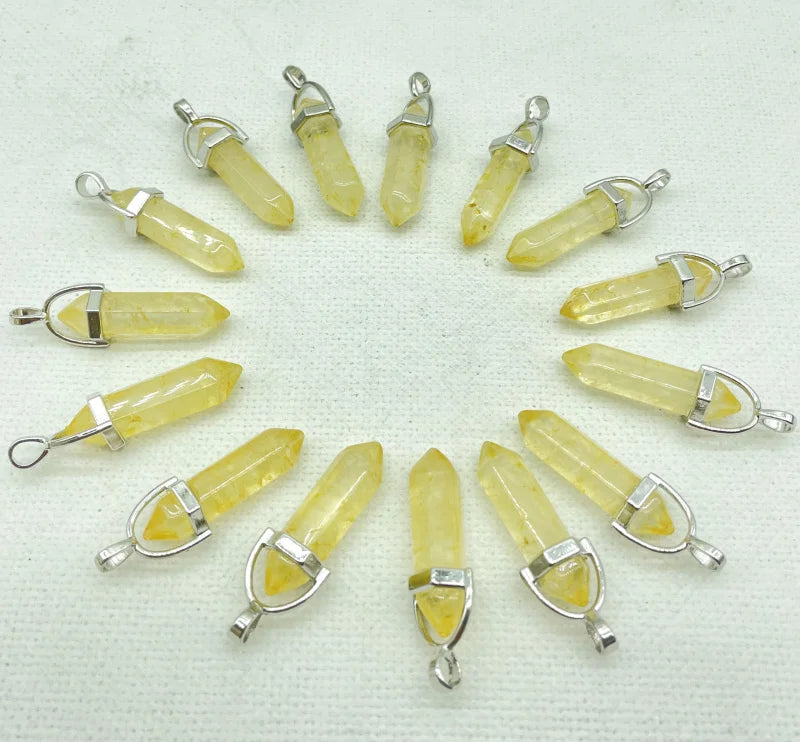 Quartz Yellow Crystal Fluorite Citrine Hexagonal Pendulum Reiki Charm Pendants