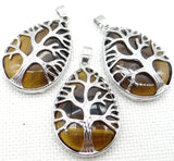 Tiger Eye Quartz Pendant Silver Tree Of Life Reiki Necklace
