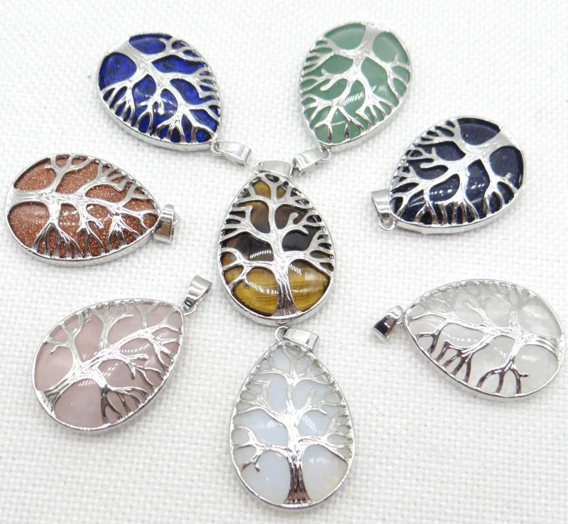 Tiger Eye Quartz Pendant Silver Tree Of Life Reiki Necklace