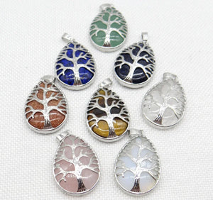 Tiger Eye Quartz Pendant Silver Tree Of Life Reiki Necklace
