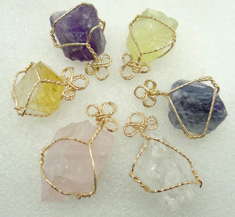 Yellow Crystal Fluorite Pendant - Reiki Healing Chakra Jewelry