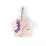 Star Pendant Pink Quartz Crystal Silver Wire Charm