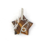 Star Pendant Pink Quartz Crystal Silver Wire Charm