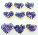 Amethyst Rough Slab Geode Heart Pendant 4pcs