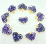 Amethyst Rough Slab Geode Heart Pendant 4pcs