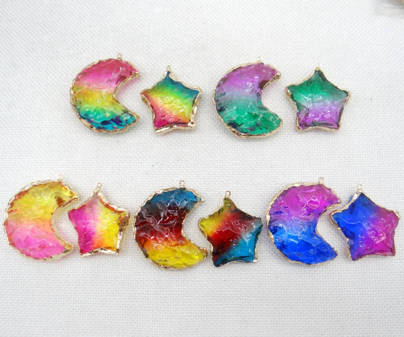 Gemstone Quartz Rainbow Crystal Pendants DIY Jewelry Making 6pcs