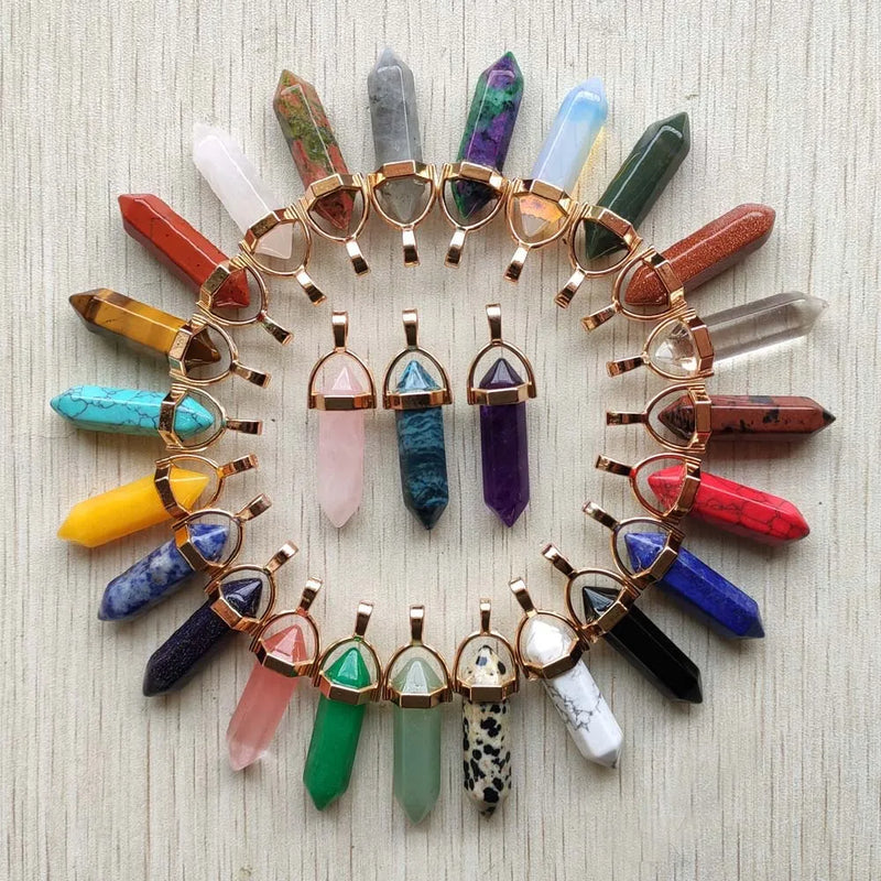 Green Aventurine Pendulum Pillar Pendants for Jewelry Making 24pcs/lot