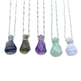 Gem Bead Chain Perfume Bottle with Rose Quartz Amethyst Pendant
