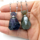 Gem Bead Chain Perfume Bottle with Rose Quartz Amethyst Pendant