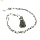 Gem Bead Chain Perfume Bottle with Rose Quartz Amethyst Pendant