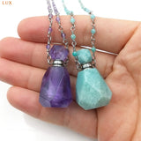 Gem Bead Chain Perfume Bottle with Rose Quartz Amethyst Pendant