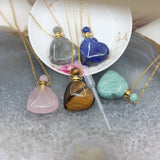 Natural Gems Heart Shaped Perfume Bottle Plated Necklace