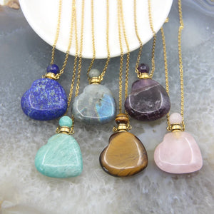 Natural Gems Heart Shaped Perfume Bottle Plated Necklace