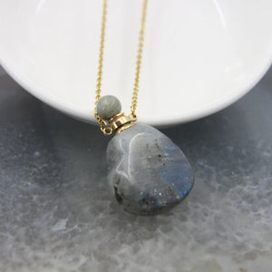 Natural Gems Heart Shaped Perfume Bottle Plated Necklace