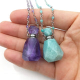 Gemstone Perfume Bottle Pendant Amazonite Amethysts Diffuser Crystal Vial