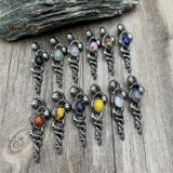Natural Gems Stone Bead Paved Witch Wand Magic Crystal Fairy Wands