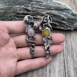 Natural Gems Stone Bead Paved Witch Wand Magic Crystal Fairy Wands