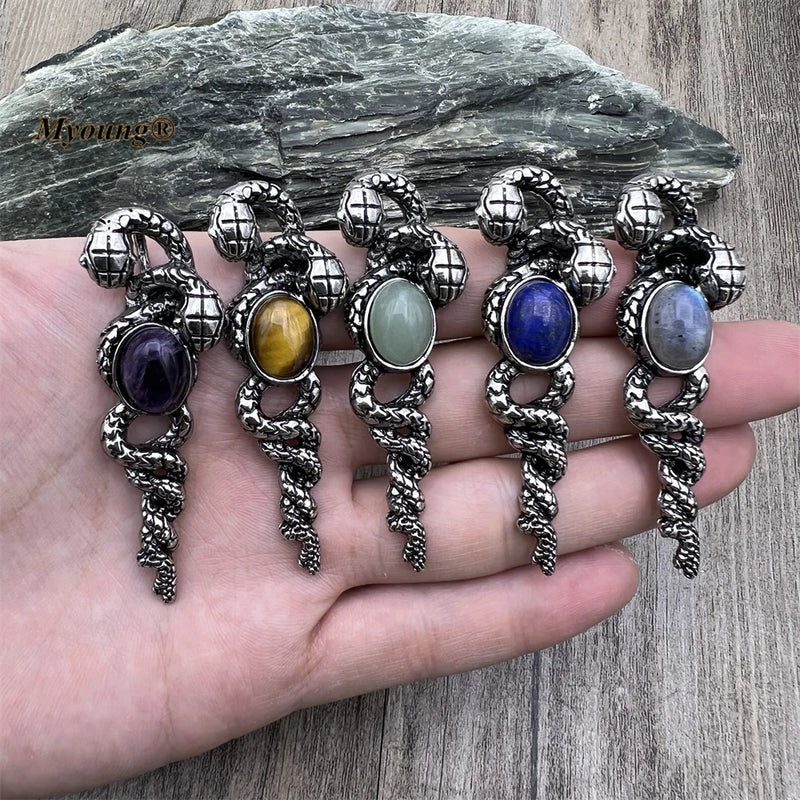 Natural Gems Stone Bead Paved Witch Wand Magic Crystal Fairy Wands