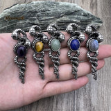 Natural Gems Stone Bead Paved Witch Wand Magic Crystal Fairy Wands