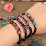 Gem Stone Chip Beads Knotted Braided Bracelet Citrines Amethysts Quartz Woven