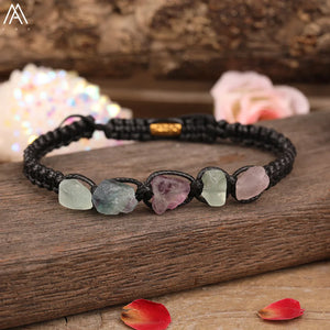 Gem Stone Chip Beads Knotted Braided Bracelet Citrines Amethysts Quartz Woven