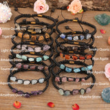 Gem Stone Chip Beads Knotted Braided Bracelet Citrines Amethysts Quartz Woven