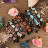Gem Stone Chip Beads Knotted Braided Bracelet Citrines Amethysts Quartz Woven