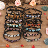 Gem Stone Chip Beads Knotted Braided Bracelet Citrines Amethysts Quartz Woven