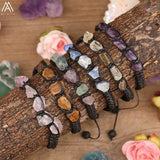 Gem Stone Chip Beads Knotted Braided Bracelet Citrines Amethysts Quartz Woven