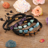 Gem Stone Chip Beads Knotted Braided Bracelet Citrines Amethysts Quartz Woven
