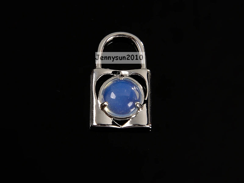 Natural Gemstone Crystal 10mm Lock Reiki Chakra Pendant Charms Silver Plated