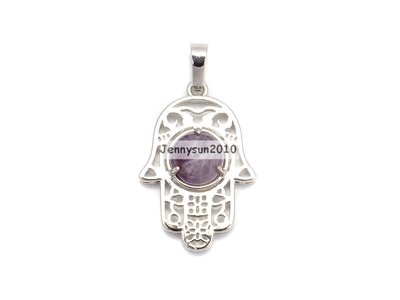 Natural Gems Stone Crystal 10mm Round Reiki Chakra Hamsa Hand Pendant Charms