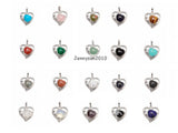 10Pcs/Pack Natural Gemstone Crystal Heart Pendant Charms Silver Plated