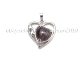 10Pcs/Pack Natural Gemstone Crystal Heart Pendant Charms Silver Plated