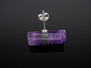 5 Pairs Natural Gems Stone Reiki Chakra Earrings Studs Silver Plated