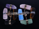 5 Pairs Natural Gems Stone Reiki Chakra Earrings Studs Silver Plated