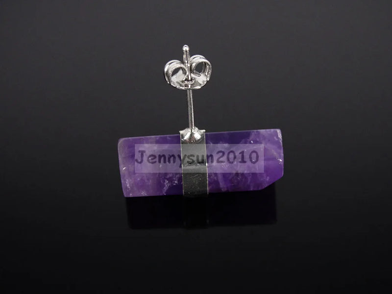 5 Pairs Natural Gems Stone Reiki Chakra Earrings Studs Silver Plated
